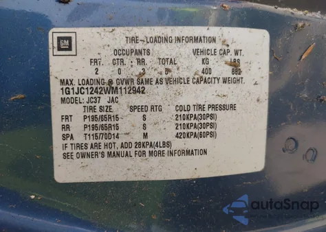 1998 Chevrolet Cavalier from USA, damaged, VIN 1G1JC1242WM112942